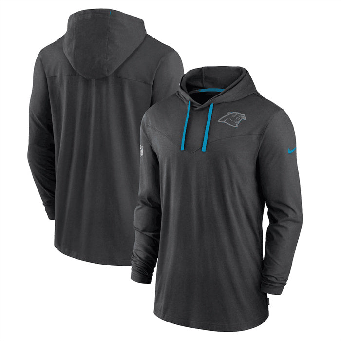 Custom Men’s Carolina Panthers Black Sideline Pop Performance Pullover Long Sleeve Hoodie T-Shirt