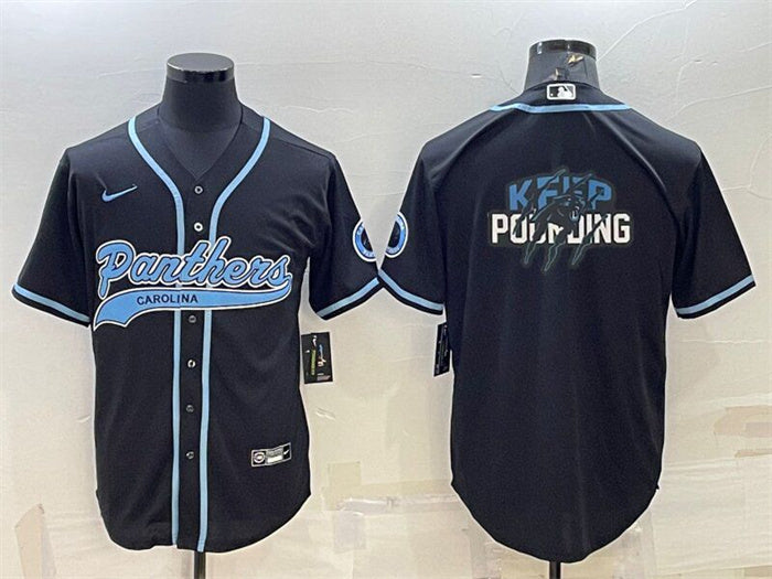 Custom Men’s Carolina Panthers Black Team Big Logo With Patch Cool Base Stitched Baseball Jersey