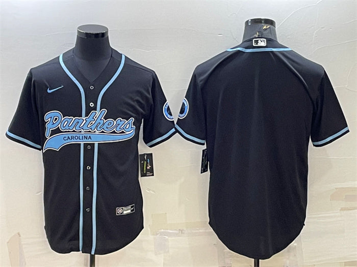 Custom Men’s Carolina Panthers Blank Black With Patch Cool Base Stitched Baseball Jersey