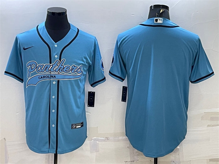 Custom Men’s Carolina Panthers Blank Blue With Patch Cool Base Stitched Baseball Jersey