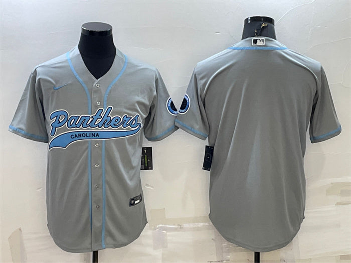 Custom Men’s Carolina Panthers Blank Grey With Patch Cool Base Stitched Baseball Jersey