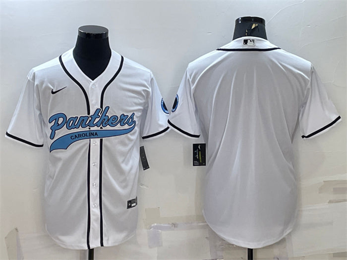 Custom Men’s Carolina Panthers Blank White With Patch Cool Base Stitched Baseball Jersey