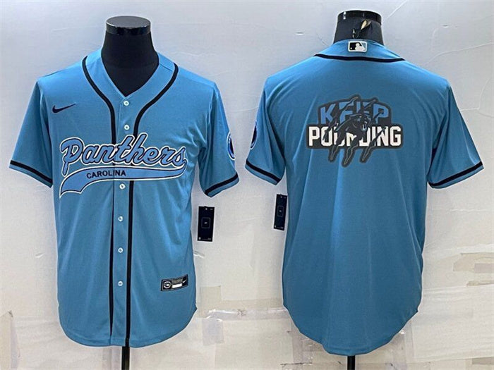 Custom Men’s Carolina Panthers Blue Team Big Logo With Patch Cool Base Stitched Baseball Jersey