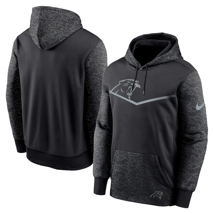 Custom Men’s Carolina Panthers Carolina Panthers Black Reflective Therma Hoodie