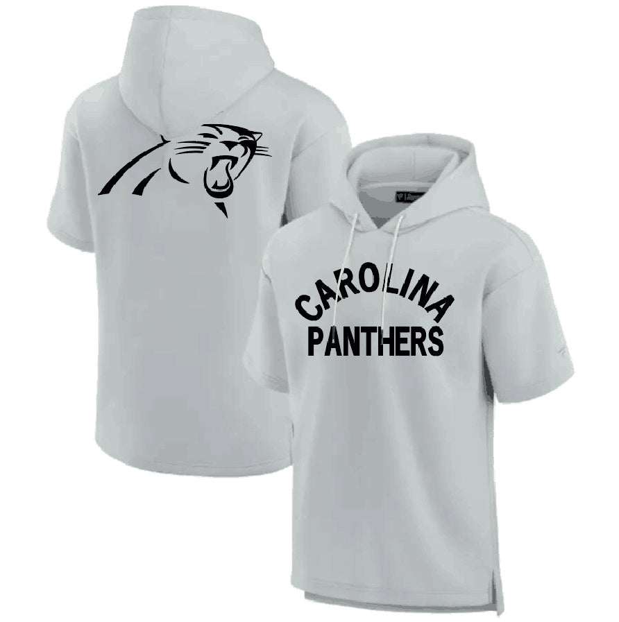 Custom Men’s Carolina Panthers Gray Super Soft Fleece Short Sleeve Hoodie
