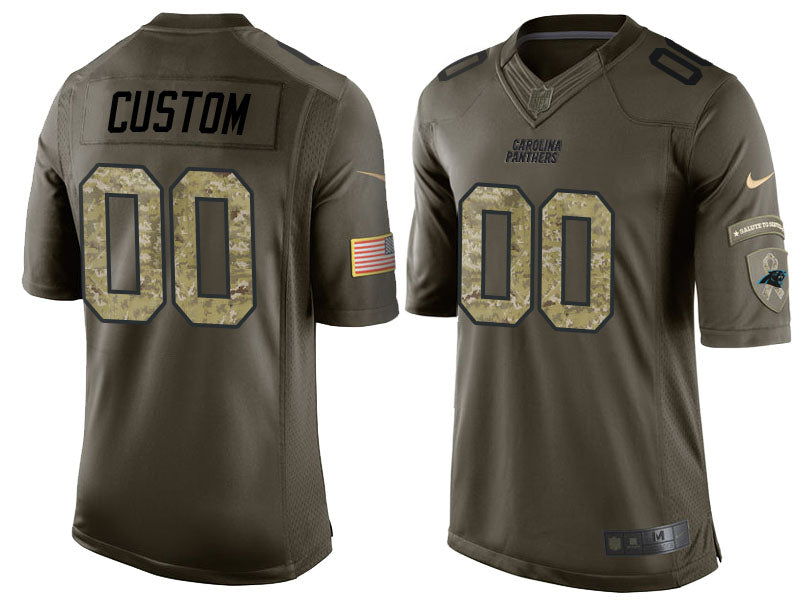 Custom Men’s Carolina Panthers Olive Customized Camo Salute to Service Jersey – Veterans Day