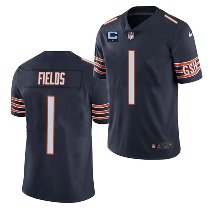 Custom Men’s Chicago Bears #1 Justin Fields 2022 Navy With 1-Star C Patch Vapor Untouchable Limited Stitched Jersey