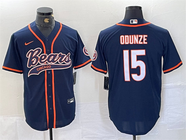 Custom Men’s Chicago Bears #15 Rome Odunze Navy With Patch Cool Base Stitched Baseball Jersey
