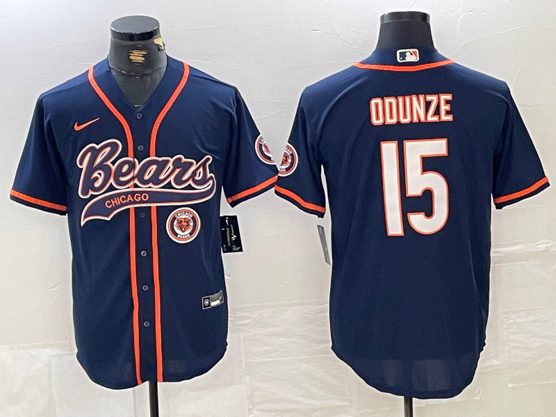 Custom Men’s Chicago Bears #15 Rome Odunze Navy With Patch Cool Base Stitched Baseball Jersey