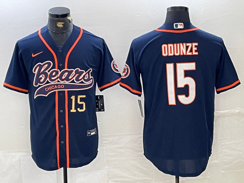 Custom Men’s Chicago Bears #15 Rome Odunze Navy With Patch Cool Base Stitched Baseball Jersey