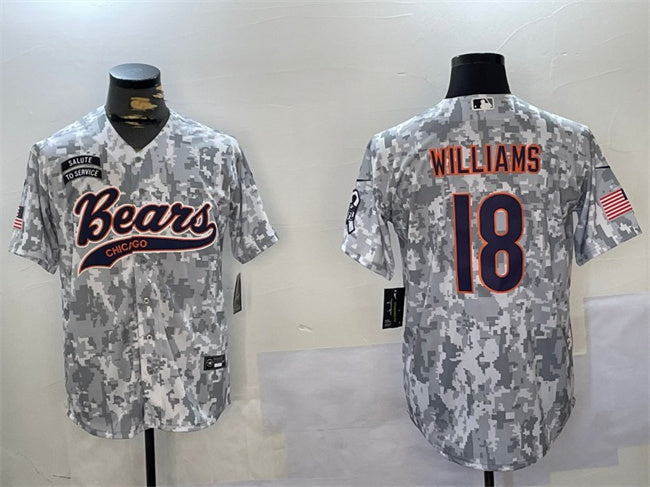 Custom Men’s Chicago Bears #18 Caleb Williams 2024 Arctic Camo Salute To Service Stitched Baseball Jersey
