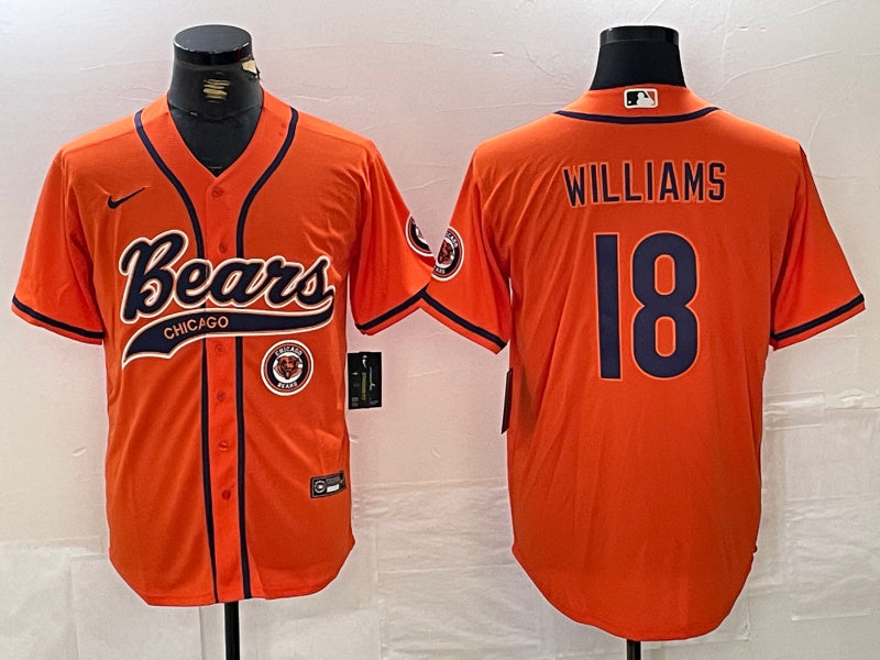 Custom Men’s Chicago Bears #18 Caleb Williams Orange With Patch Cool Base Stitched Baseball Jersey