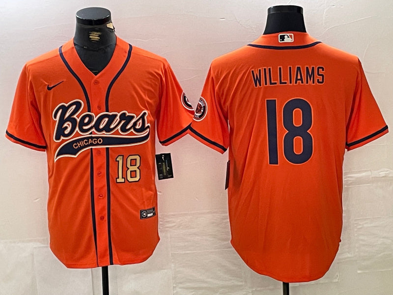 Custom Men’s Chicago Bears #18 Caleb Williams Orange With Patch Cool Base Stitched Baseball Jersey