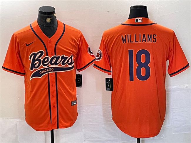 Custom Men’s Chicago Bears #18 Caleb Williams Orange With Patch Cool Base Stitched Baseball Jersey