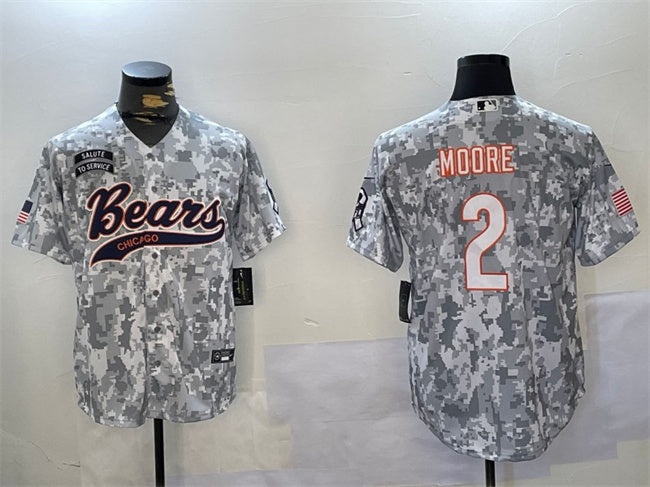 Custom Men’s Chicago Bears #2 DJ Moore 2024 Arctic Camo Salute To Service Stitched Baseball Jersey