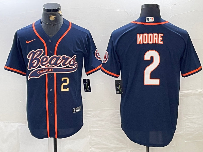 Custom Men’s Chicago Bears #2 DJ Moore Navy With Patch Cool Base Stitched Baseball Jersey
