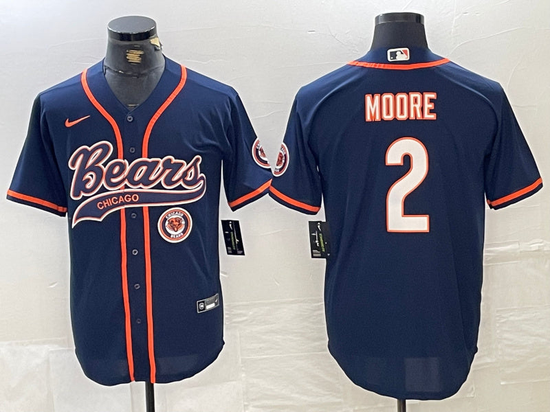 Custom Men’s Chicago Bears #2 DJ Moore Navy With Patch Cool Base Stitched Baseball Jersey