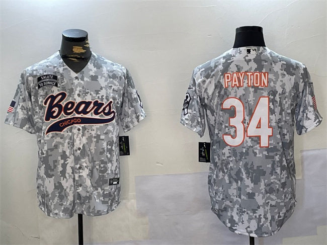 Custom Men’s Chicago Bears #34 Walter Payton 2024 Arctic Camo Salute To Service Stitched Baseball Jersey