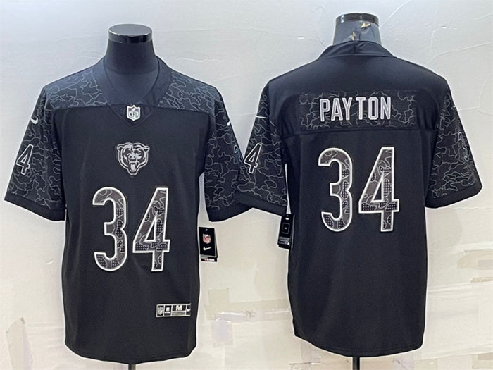 Custom Men’s Chicago Bears #34 Walter Payton Black Reflective Limited Stitched Jersey