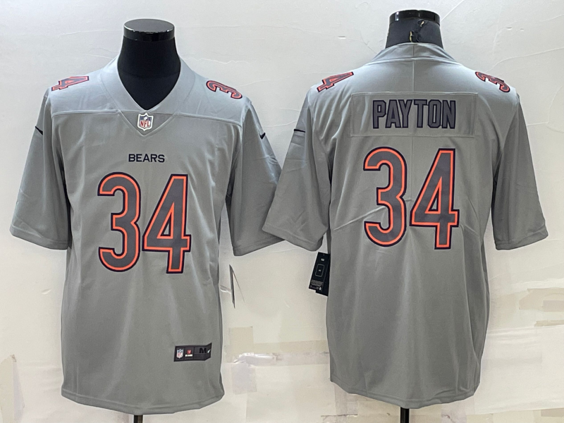 Custom Men’s Chicago Bears #34 Walter Payton Grey Atmosphere Fashion Stitched Jersey
