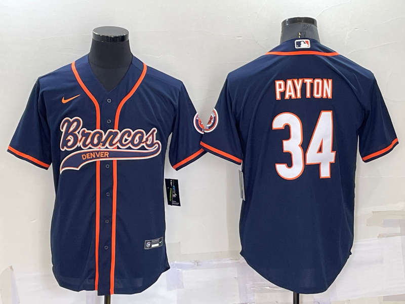 Custom Men’s Chicago Bears #34 Walter Payton Navy Cool Base Stitched Baseball Jersey