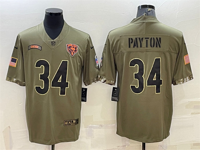 Custom Men’s Chicago Bears #34 Walter Payton Olive 2022 Salute To Service Limited Stitched Jersey