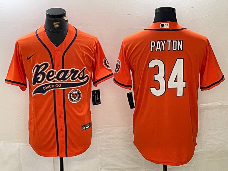 Custom Men’s Chicago Bears #34 Walter Payton Orange With Patch Cool Base Stitched Baseball Jersey