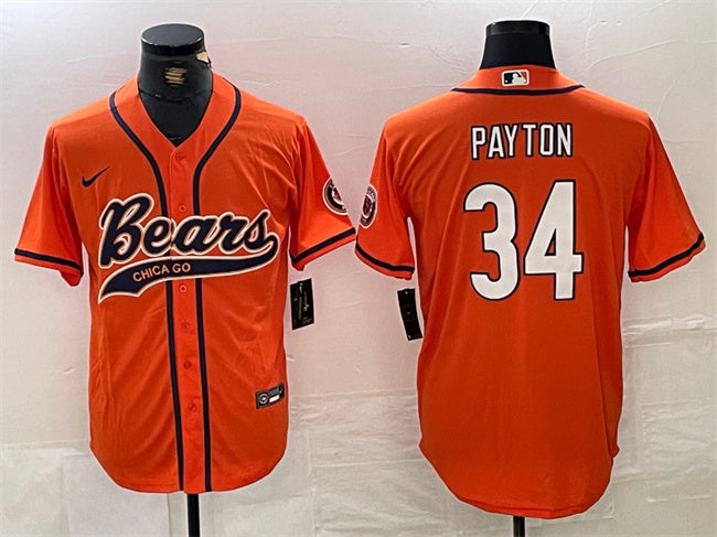 Custom Men’s Chicago Bears #34 Walter Payton Orange With Patch Cool Base Stitched Baseball Jersey