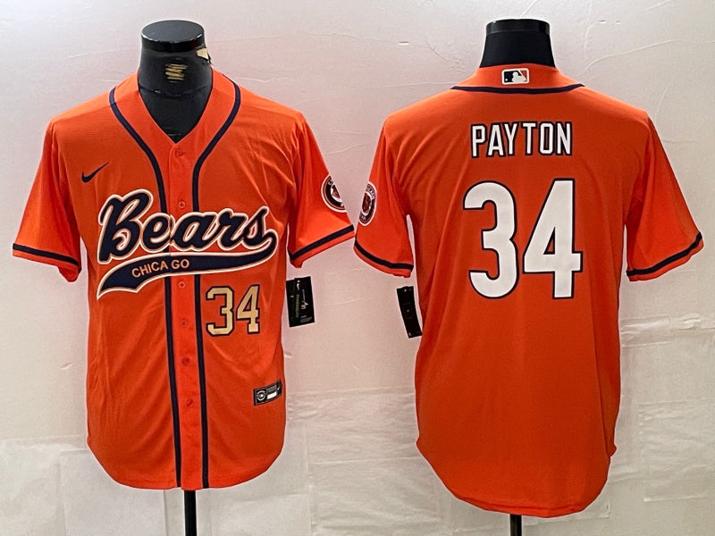 Custom Men’s Chicago Bears #34 Walter Payton Orange With Patch Cool Base Stitched Baseball Jersey