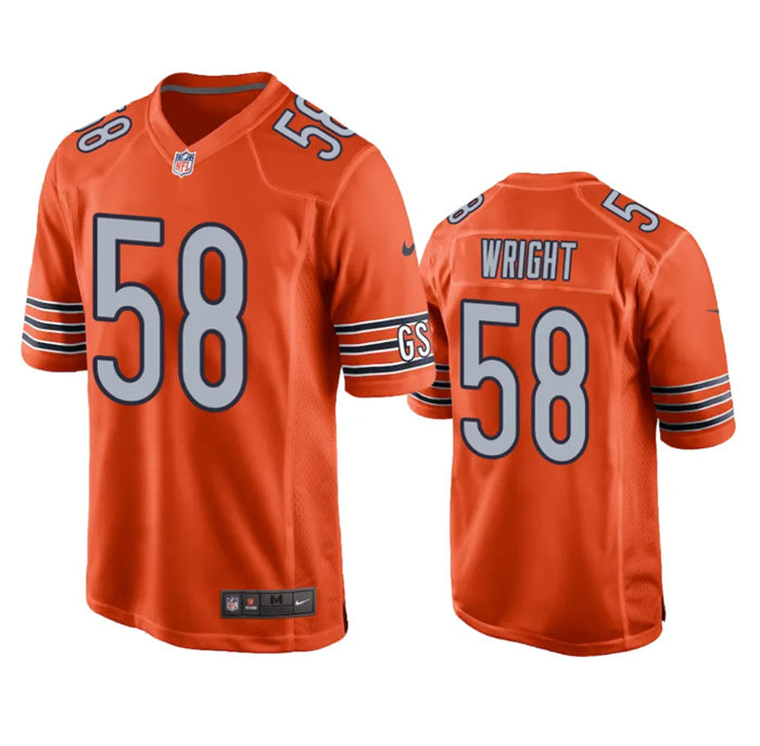 Custom Men’s Chicago Bears #58 Darnell Wright Orange Stitched Football Game Jersey