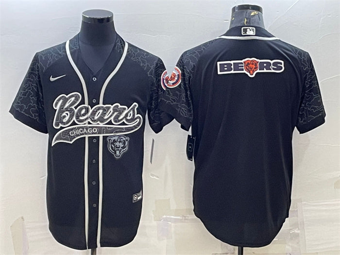 Custom Men’s Chicago Bears Black Reflective Team Big Logo With Patch Cool Base Stitched Baseball Jersey