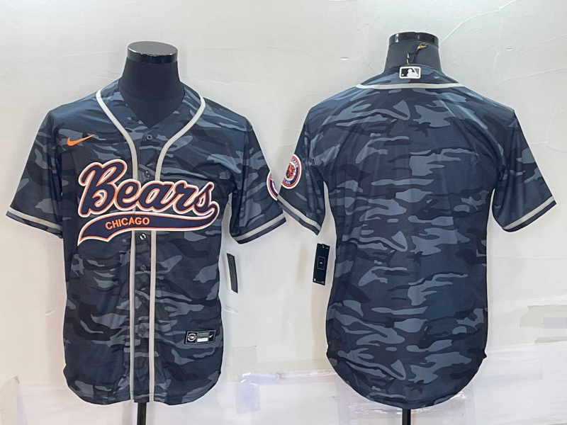 Custom Men’s Chicago Bears Blank Grey Camo With Patch Cool Base Stitched Baseball Jersey