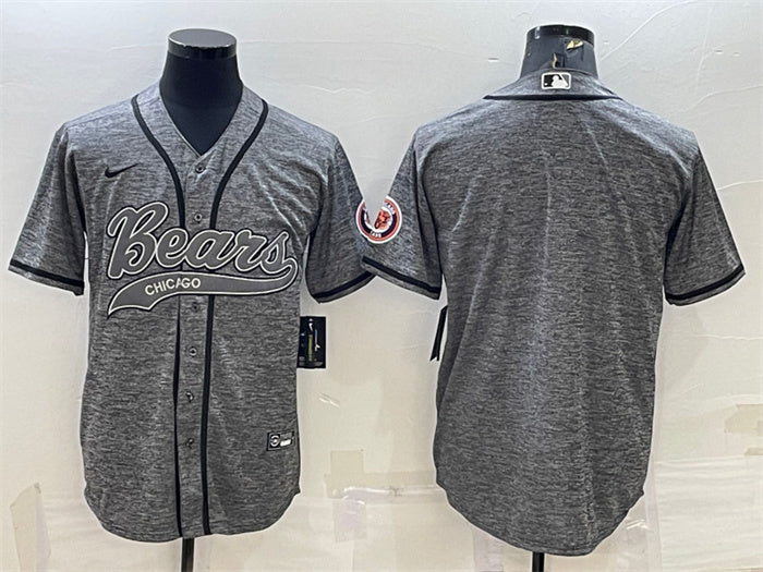Custom Men’s Chicago Bears Blank Grey With Patch Cool Base Stitched Baseball Jersey