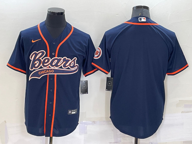 Custom Men’s Chicago Bears Blank Navy Cool Base Stitched Baseball Jersey