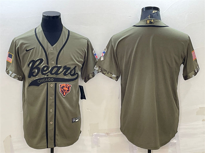 Custom Men’s Chicago Bears Blank Olive 2022 Salute To Service Cool Base Stitched Baseball Jersey