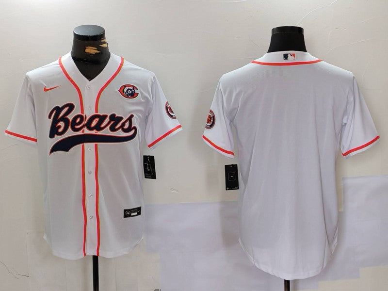 Custom Men’s Chicago Bears Blank White With Patch Cool Base Stitched Baseball Jersey