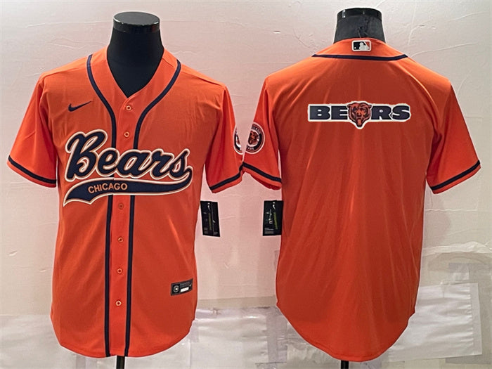 Custom Men’s Chicago Bears Orange Team Big Logo With Patch Cool Base Stitched Baseball Jersey