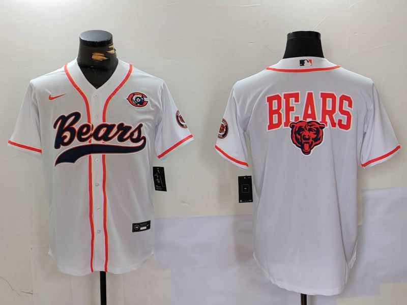 Custom Men’s Chicago Bears White Team Big Logo With Patch Cool Base Stitched Baseball Jerseys