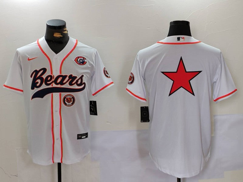 Custom Men’s Chicago Bears White Team Big Logo With Patch Cool Base Stitched Baseball Jerseys