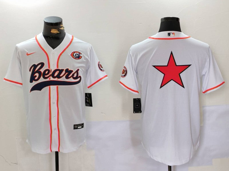 Custom Men’s Chicago Bears White Team Big Logo With Patch Cool Base Stitched Baseball Jerseys