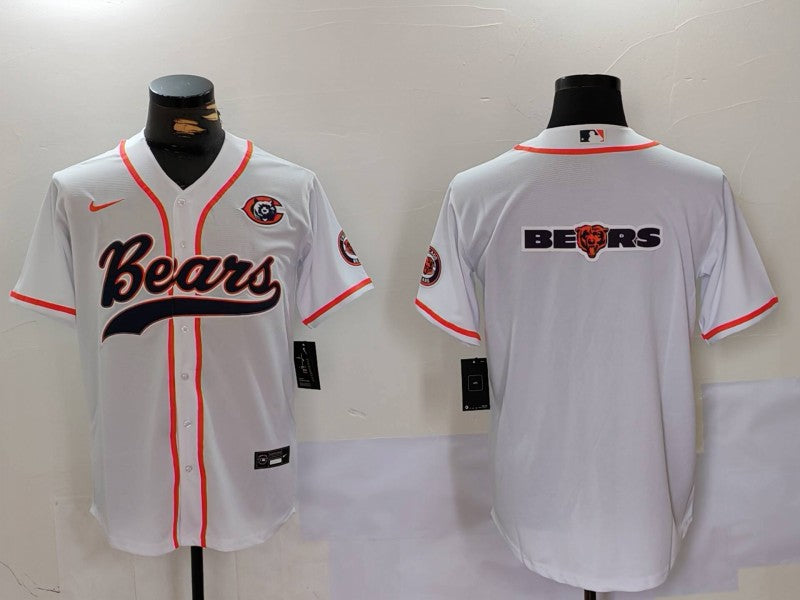 Custom Men’s Chicago Bears White Team Big Logo With Patch Cool Base Stitched Baseball Jersey