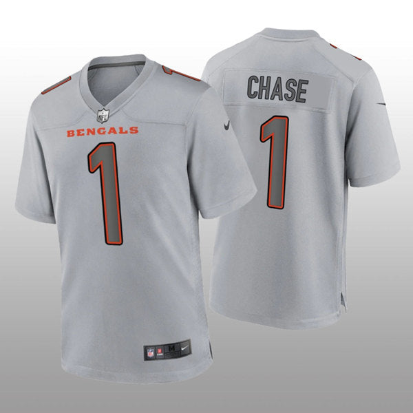 Custom Men’s Cincinnati Bengals #1 Ja’Marr Chase Gray Atmosphere Fashion Stitched Game Jersey