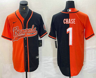 Custom Men’s Cincinnati Bengals #1 JaMarr Chase Orange Black Two Tone Cool Base Stitched Baseball Jersey