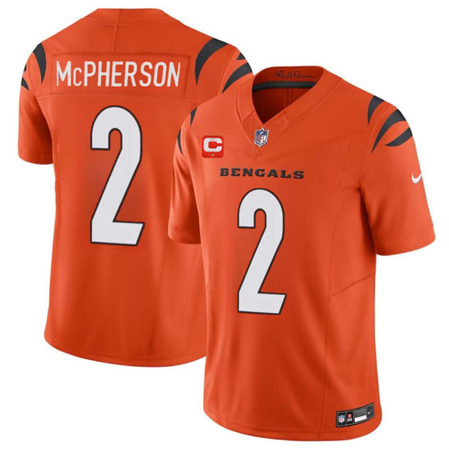 Custom Men’s Cincinnati Bengals #2 Evan McPherson Orange 2024 F.U.S.E With 1-Star C Patch Vapor Untouchable Limited Stitched Jersey