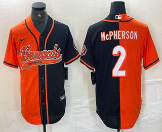 Custom Men’s Cincinnati Bengals #2 Evan McPherson Orange Black Two Tone Cool Base Stitched Baseball Jersey