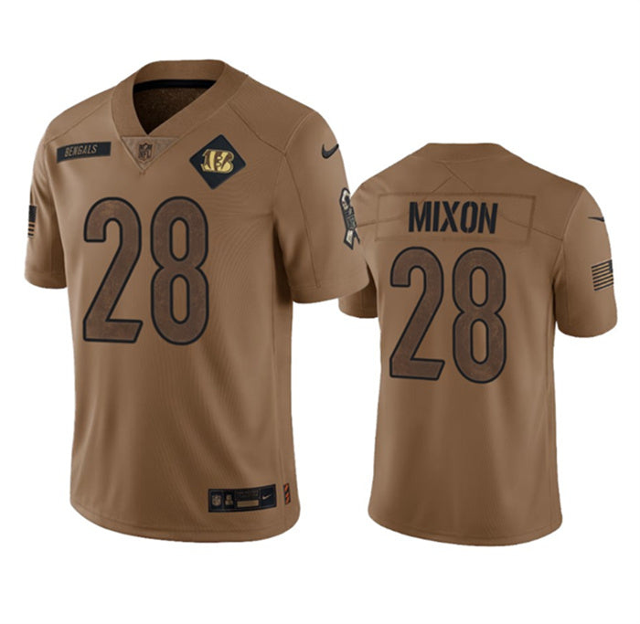 Custom Men’s Cincinnati Bengals #28 Joe Mixon 2023 Brown Salute To Service Limited Stitched Jersey