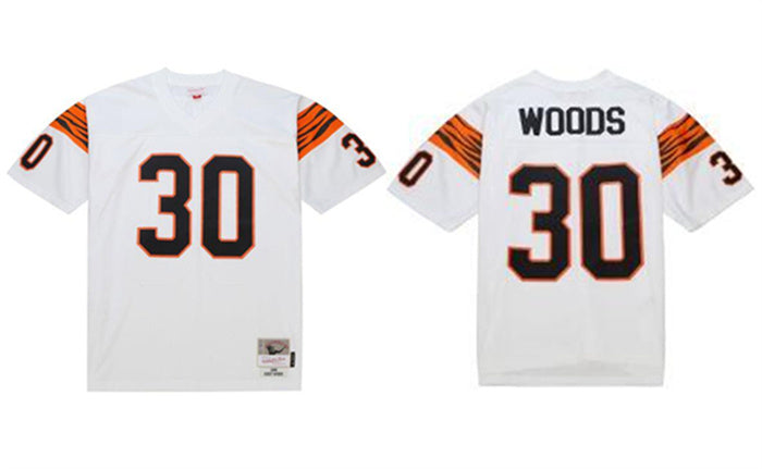 Custom Men’s Cincinnati Bengals #30 Ickey Woods White 1988 Stitched Jersey