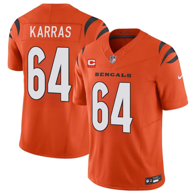 Custom Men’s Cincinnati Bengals #64 Ted Karras Orange 2024 F.U.S.E With 3-Star C Patch Vapor Untouchable Limited Stitched Jersey
