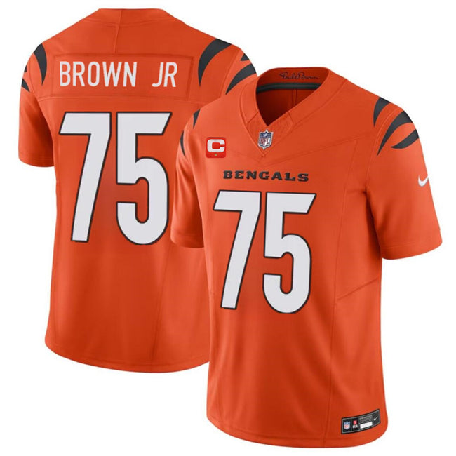 Custom Men’s Cincinnati Bengals #75 Orlando Brown Jr. Orange 2024 F.U.S.E With 1-Star C Patch Vapor Untouchable Limited Stitched Jersey