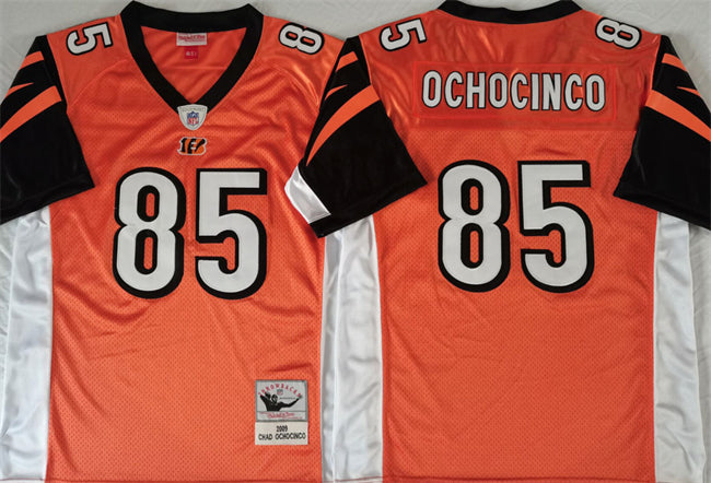 Custom Men’s Cincinnati Bengals #85 Chad Ochocinco Orange Throwback Stitched Jersey